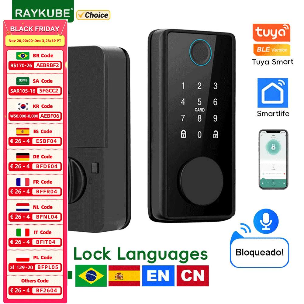 Smart Lock Deadbolt Keypad Bluetooth - RAYKUBE DS01 Serratura con catenaccio intelligente