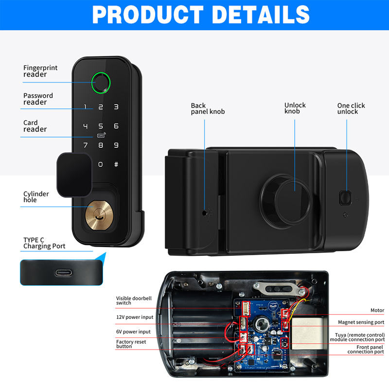 Smart Rim Lock Wifi Fingerprint - Serratura Intelligente per Esterni Impermeabile a