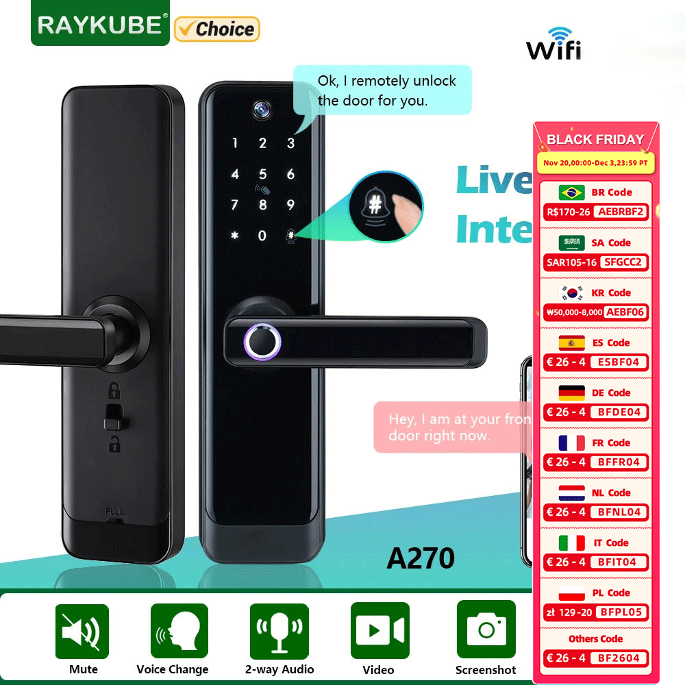 Video Door Lock With Camera Peephole - Nuovo RAYKUBE A270 Tuya Wifi Audio