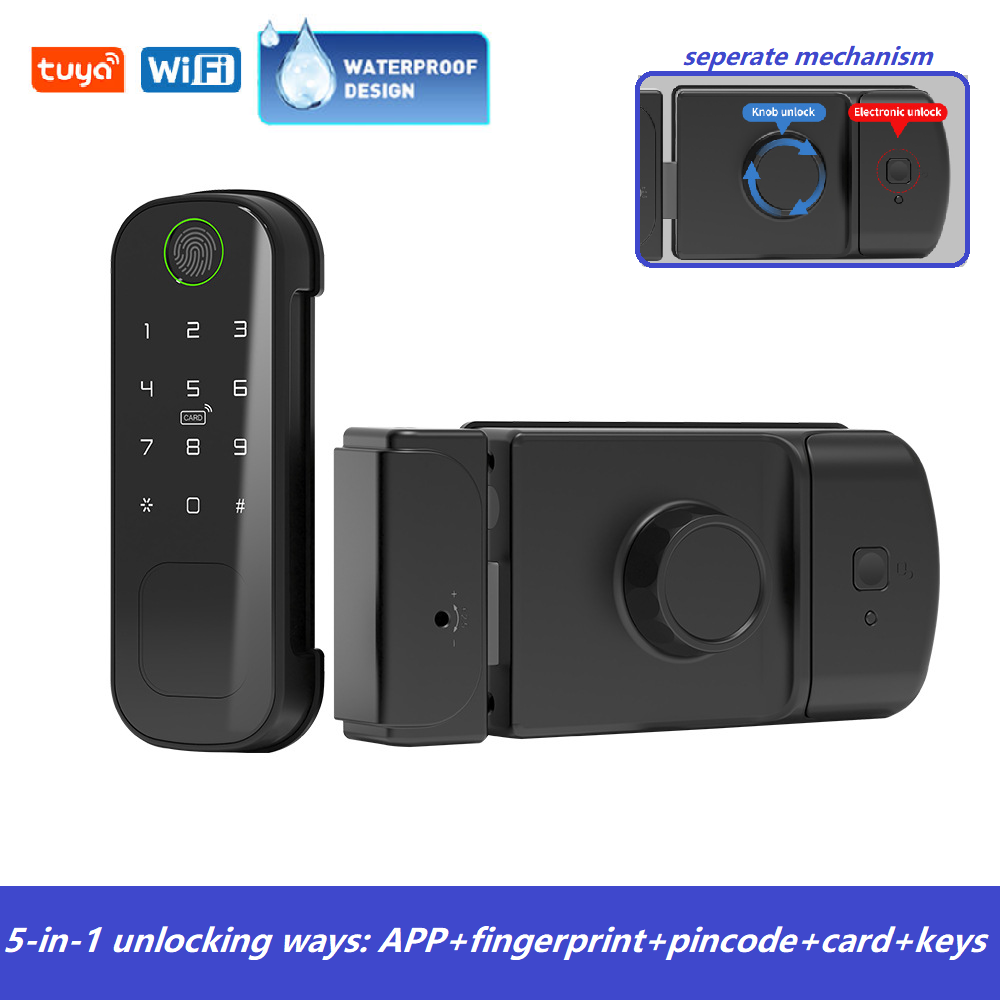 Smart Rim Lock Wifi Fingerprint - Tuya Smart Rim lock Outdoor impermeabile
