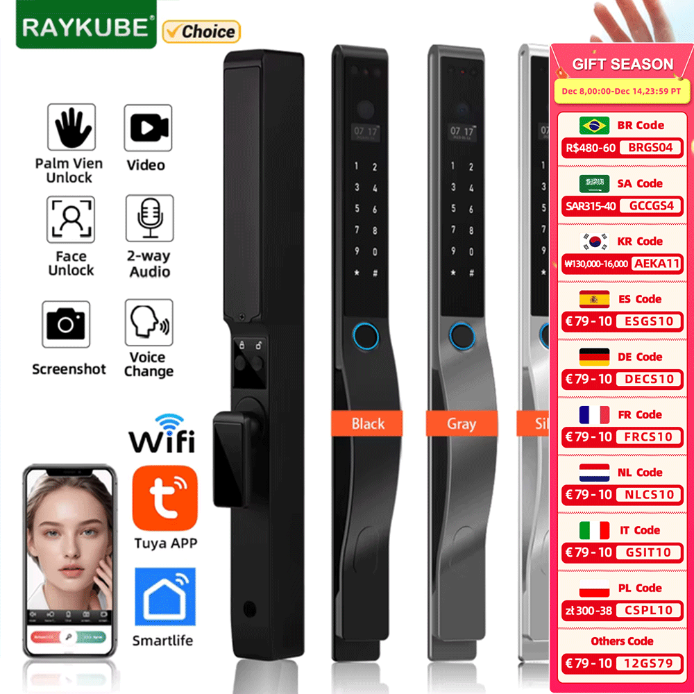 RAYKUBE DQ10 Tuya WiFi Palm Ve - Video Door Lock With Camera Peephole recensione e prezzo